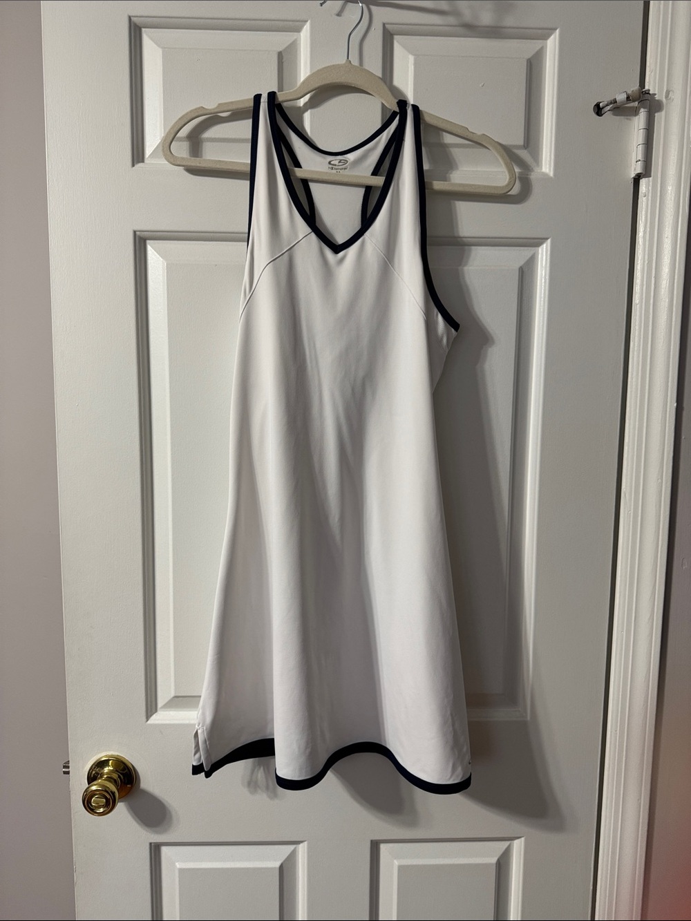 Champion White Racerback Tank with blue Trim tennis dress